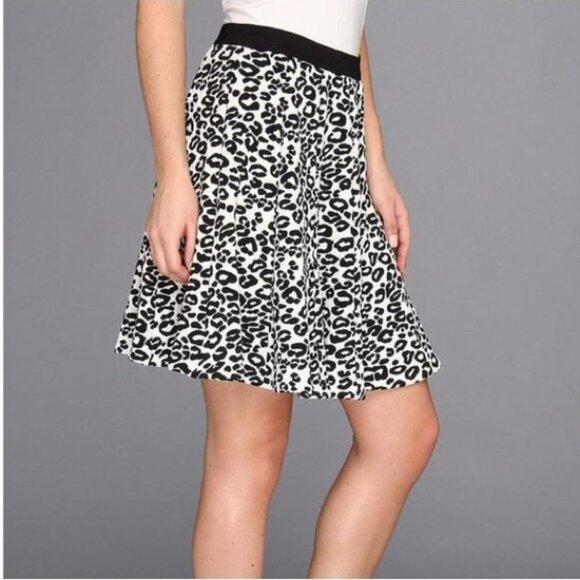 Rebecca Taylor Black & white leopard print flip skater skirt size 8 - Picture 3 of 16